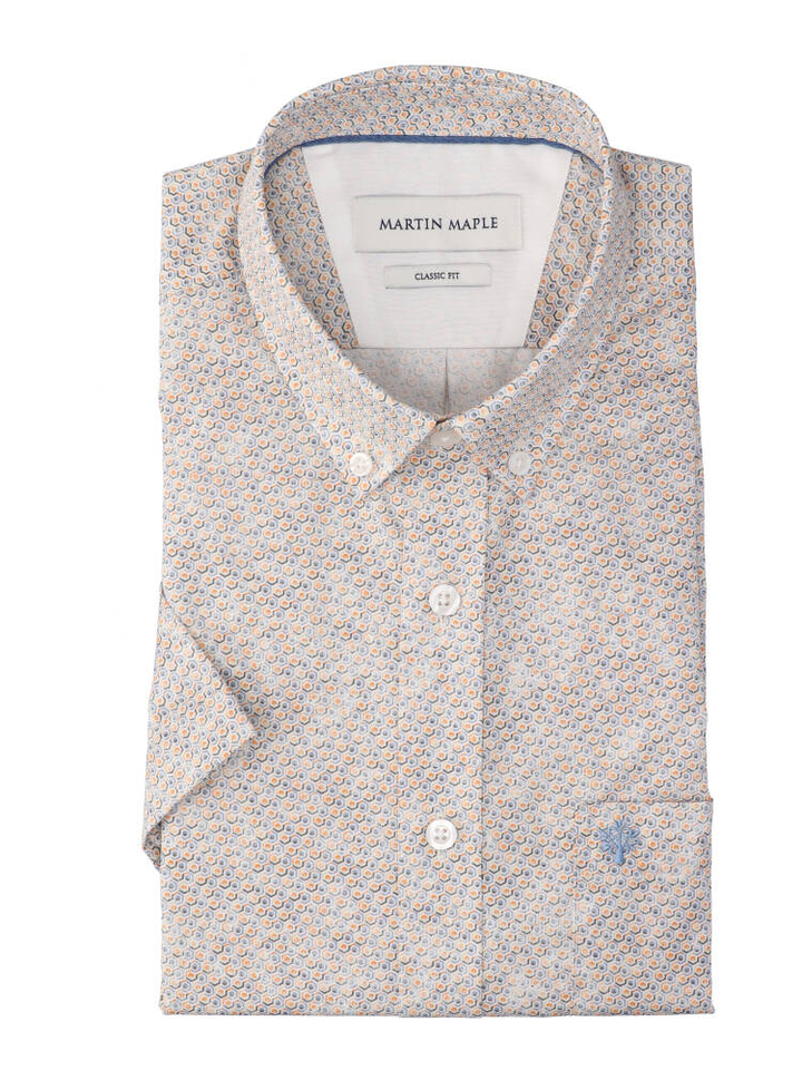Grijs oranje katoenen hemd (regular fit) met details en korte mouwen Martin Maple