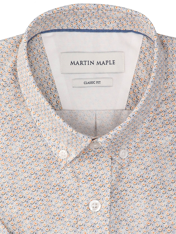 Grijs oranje katoenen hemd (regular fit) met details en korte mouwen Martin Maple