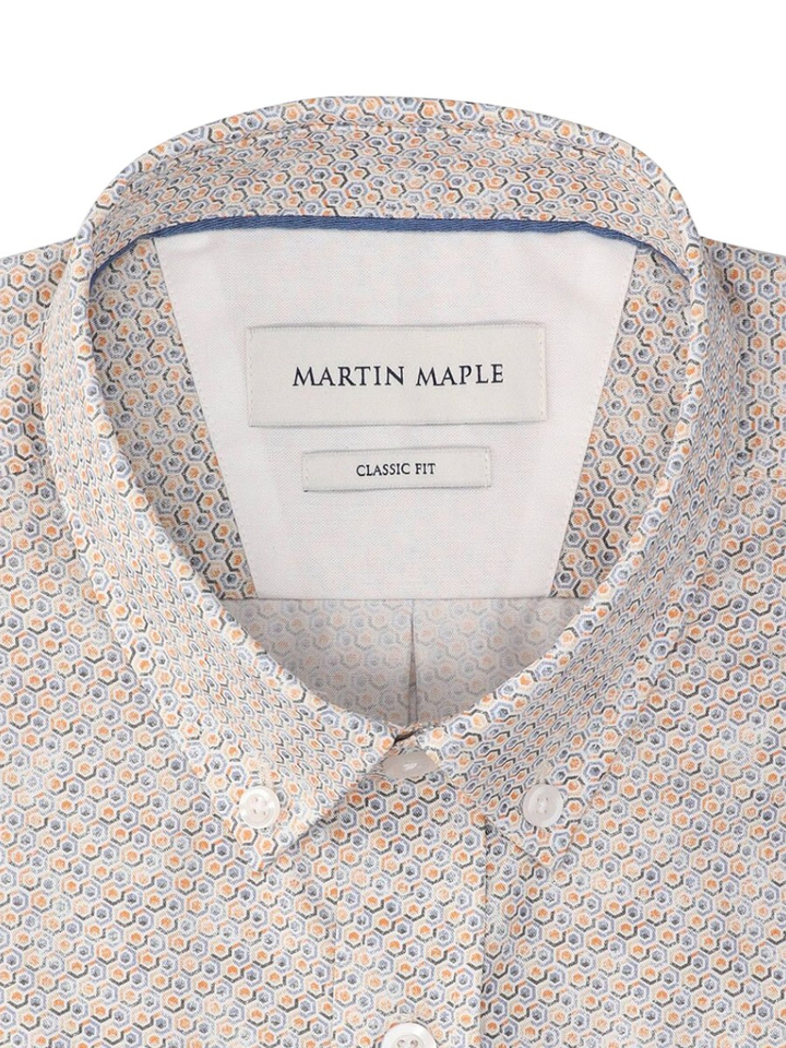 Grijs oranje katoenen hemd (regular fit) met details en korte mouwen Martin Maple
