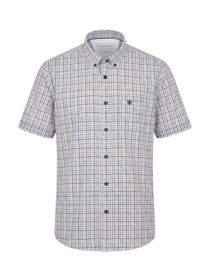 Wit katoenen hemd (regular fit) met ruiten en korte mouwen Martin Maple 