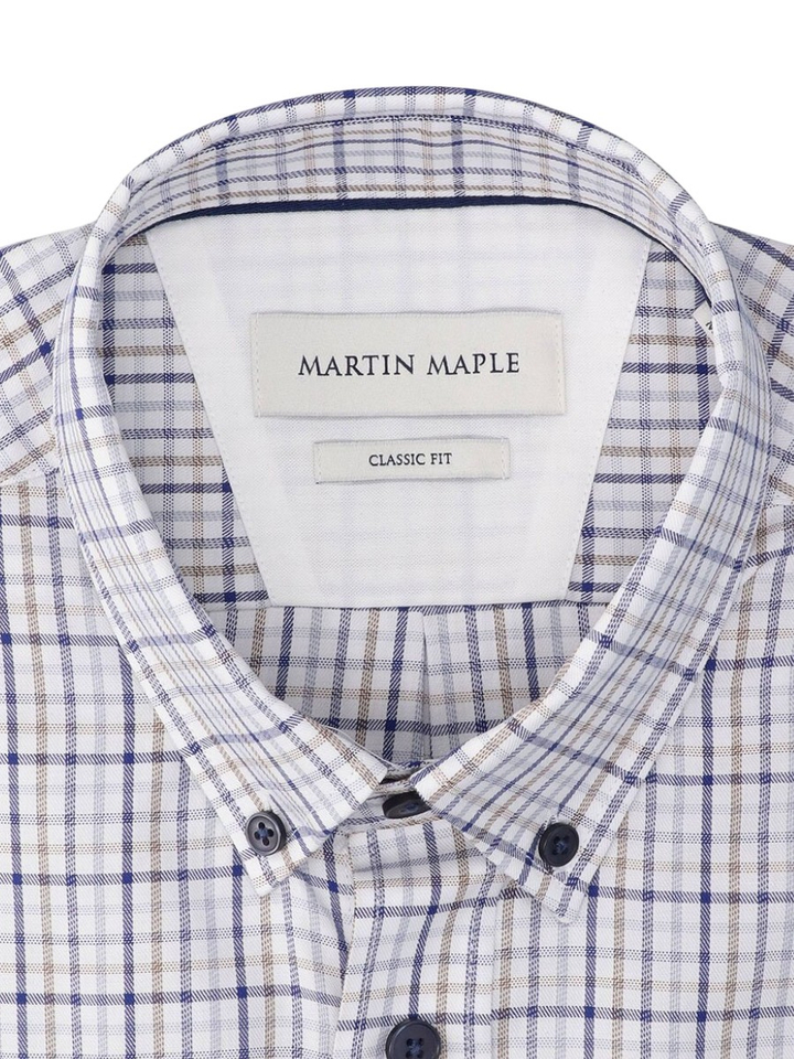 Wit katoenen hemd (regular fit) met ruiten en korte mouwen Martin Maple 