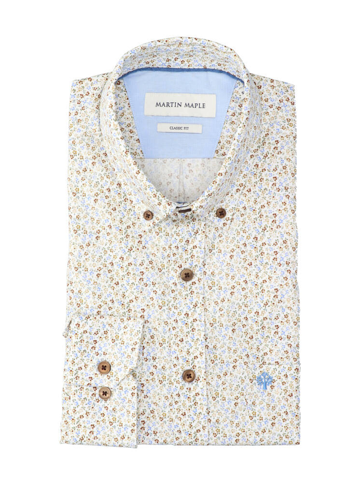 Wit katoenen hemd (regular fit) met bloemen Martin Maple