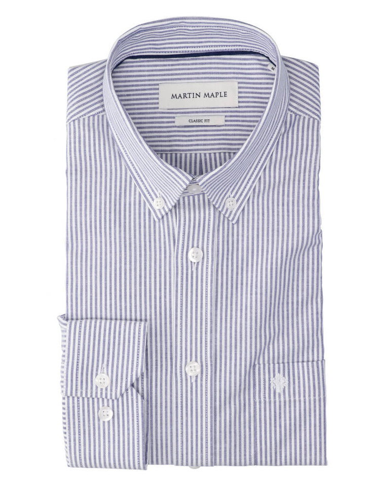 Lichtblauw katoenen hemd (regular fit) met strepen en lange mouwen Martin Maple