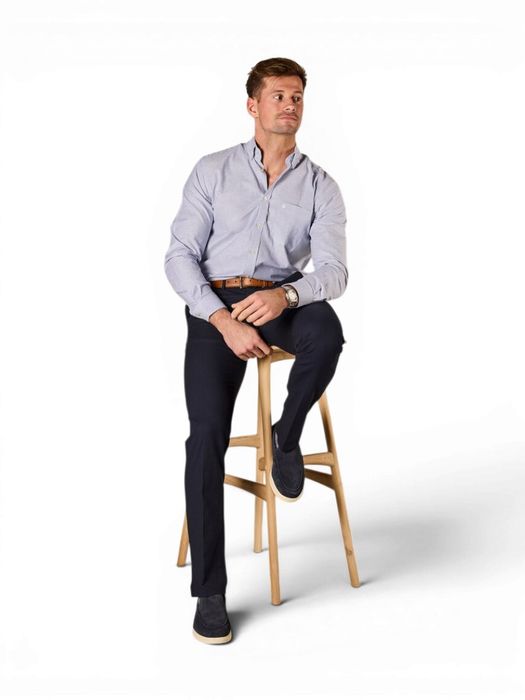 Lichtblauw katoenen hemd (regular fit) met strepen en lange mouwen Martin Maple