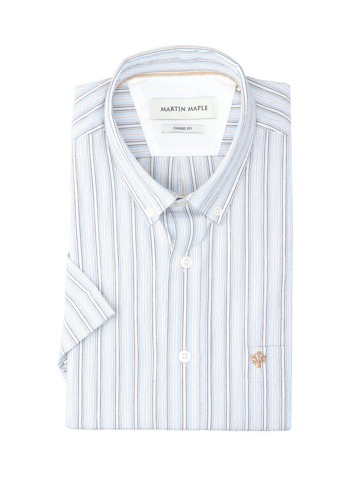 Lichtblauw katoenen hemd (regular fit) met strepen en korte mouwen Martin Maple