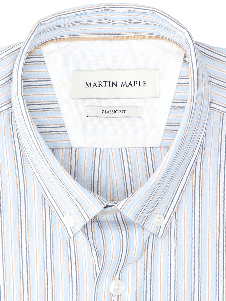 Lichtblauw katoenen hemd (regular fit) met strepen en korte mouwen Martin Maple