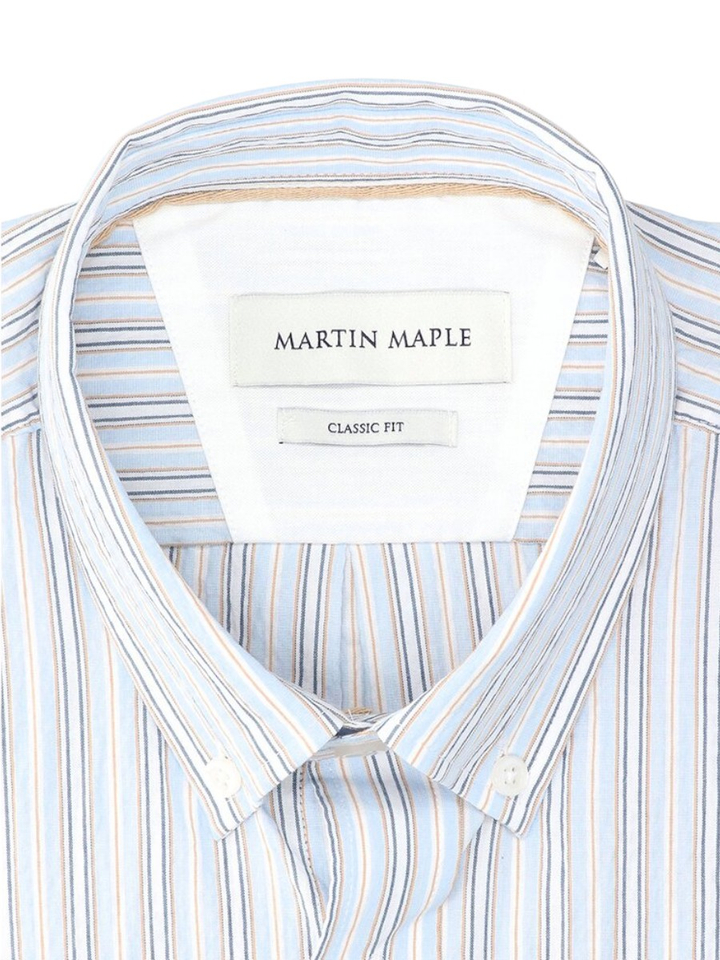 Lichtblauw katoenen hemd (regular fit) met strepen en korte mouwen Martin Maple