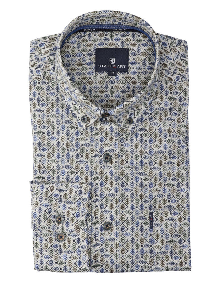 Beige katoenen hemd (regular fit) met bladeren en lange mouwen State Of Art 