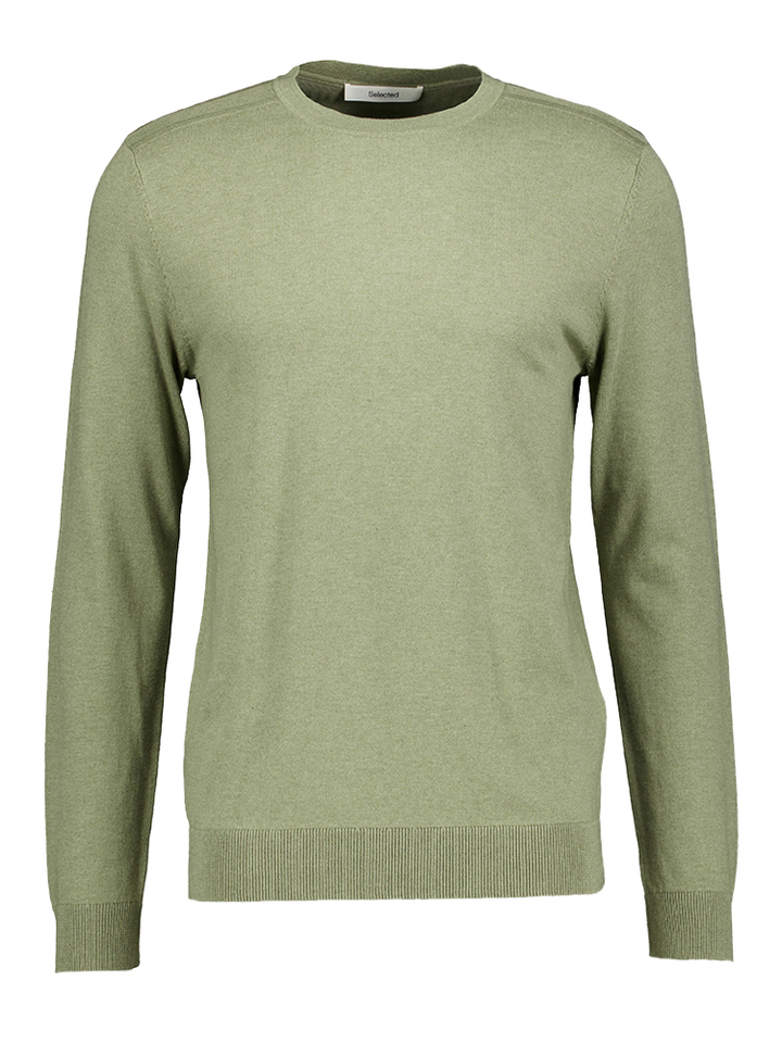 Deep lichen green melange trui met ronde hals Selected 