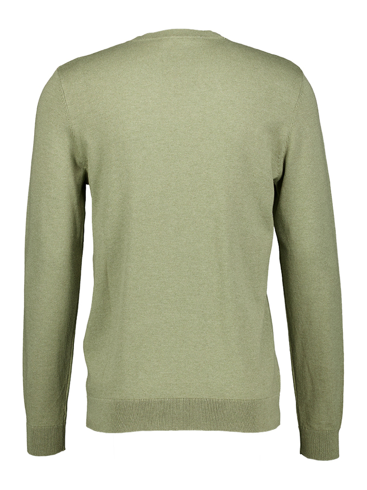Deep lichen green melange trui met ronde hals Selected 