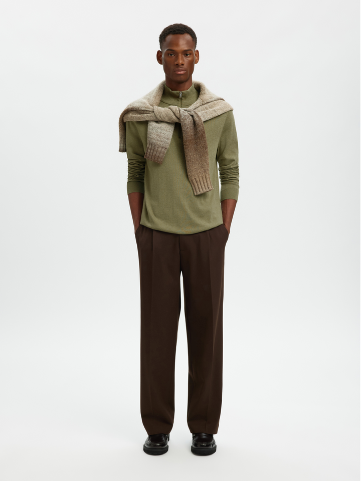 Deep lichen green melange trui met rits Selected