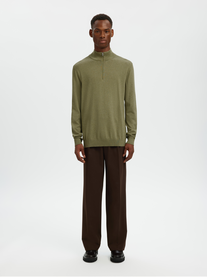 Deep lichen green melange trui met rits Selected