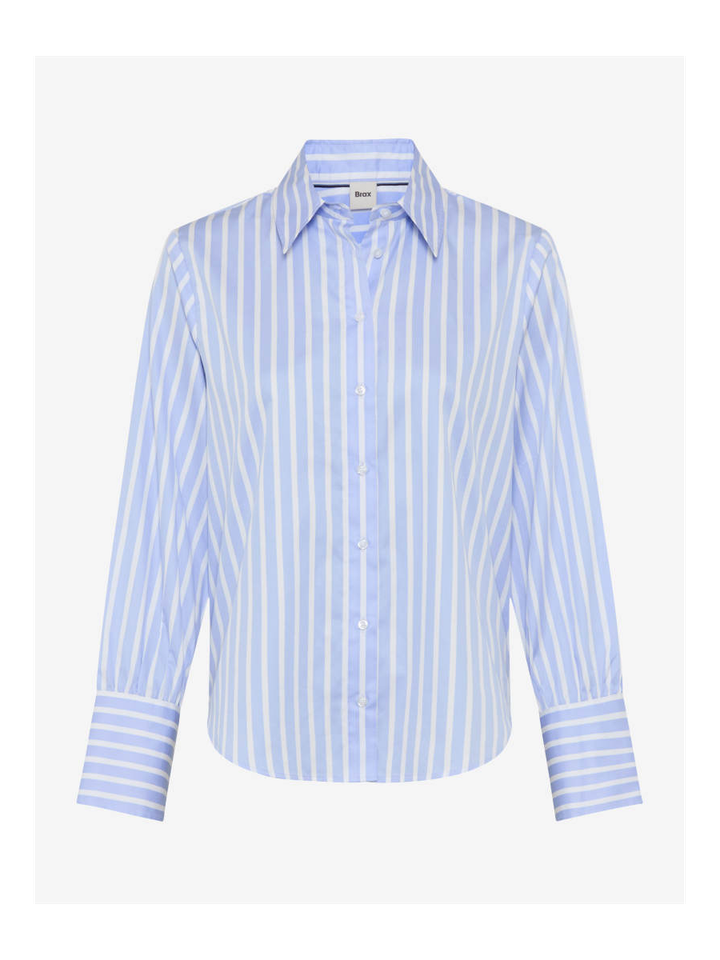 Blauwe katoenen gestreepte bloes Brax 