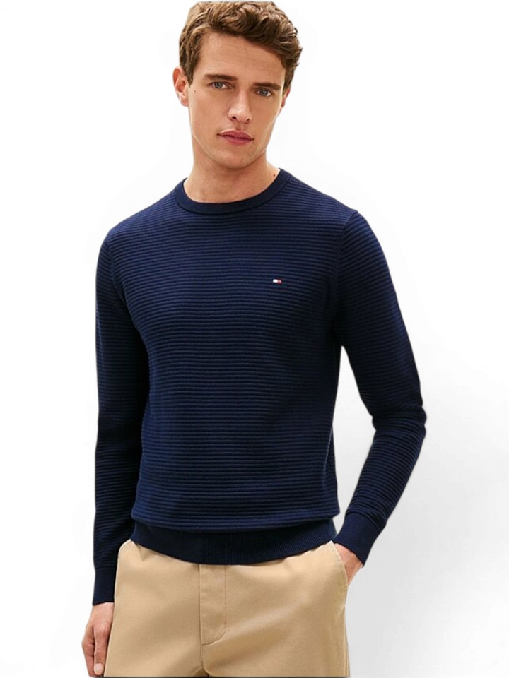 Blauwe katoenen trui met ronde hals Tommy Hilfiger 