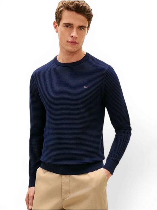 Blauwe katoenen trui met ronde hals Tommy Hilfiger