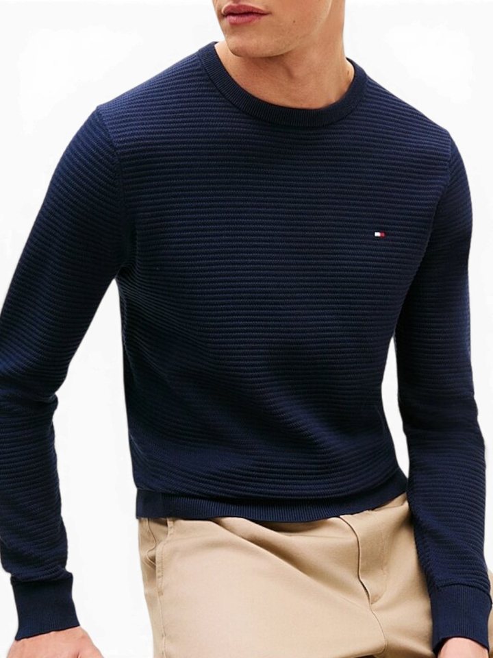 Blauwe katoenen trui met ronde hals Tommy Hilfiger 