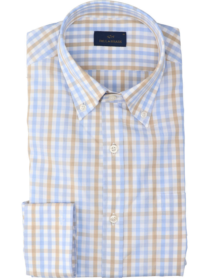 Wit katoenen hemd (regular fit) met multi-color ruiten en lange mouwen Paul&Shark 