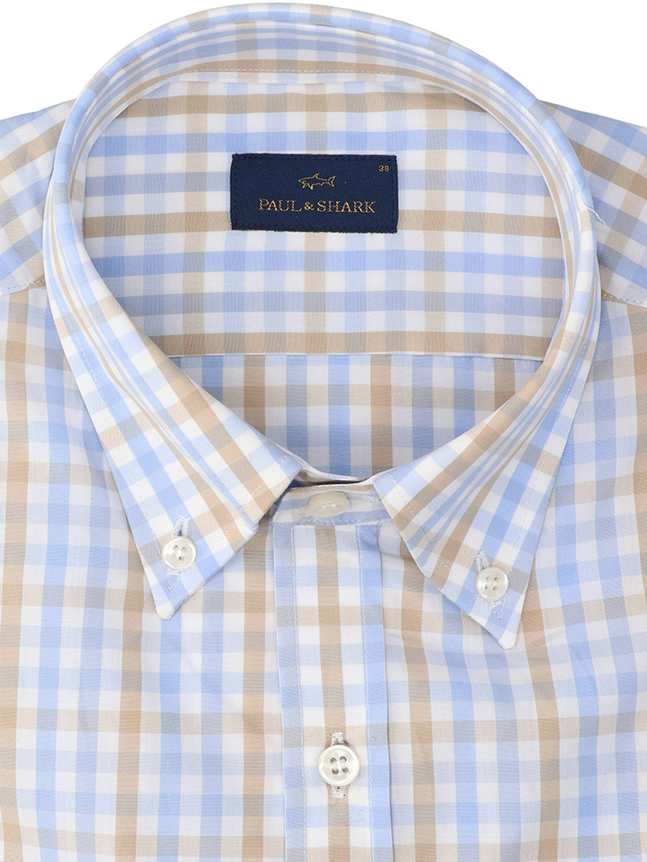 Wit katoenen hemd (regular fit) met multi-color ruiten en lange mouwen Paul&Shark 