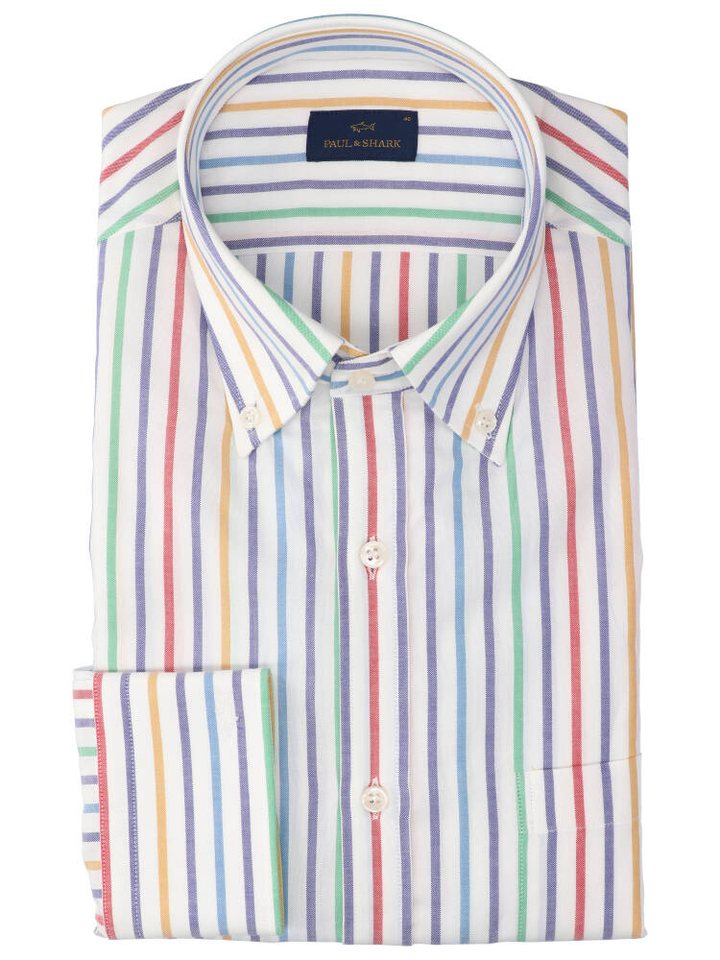Wit katoenen hemd (regular fit) met kleurrijke strepen Paul&Shark 