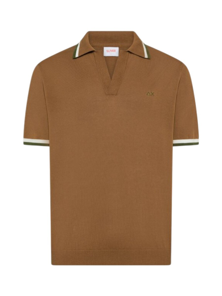 Bruine polo trui met kleur detail Sun 68 