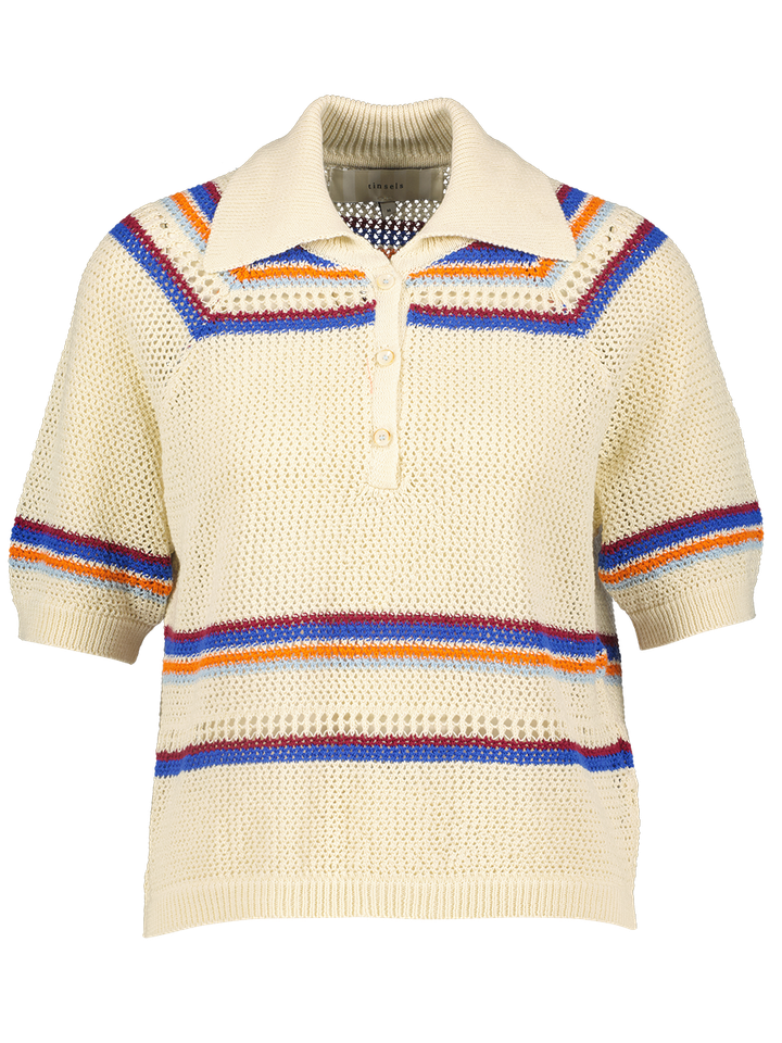 Ecru gehaakte polo met kleur detail Eylin Tinsels 