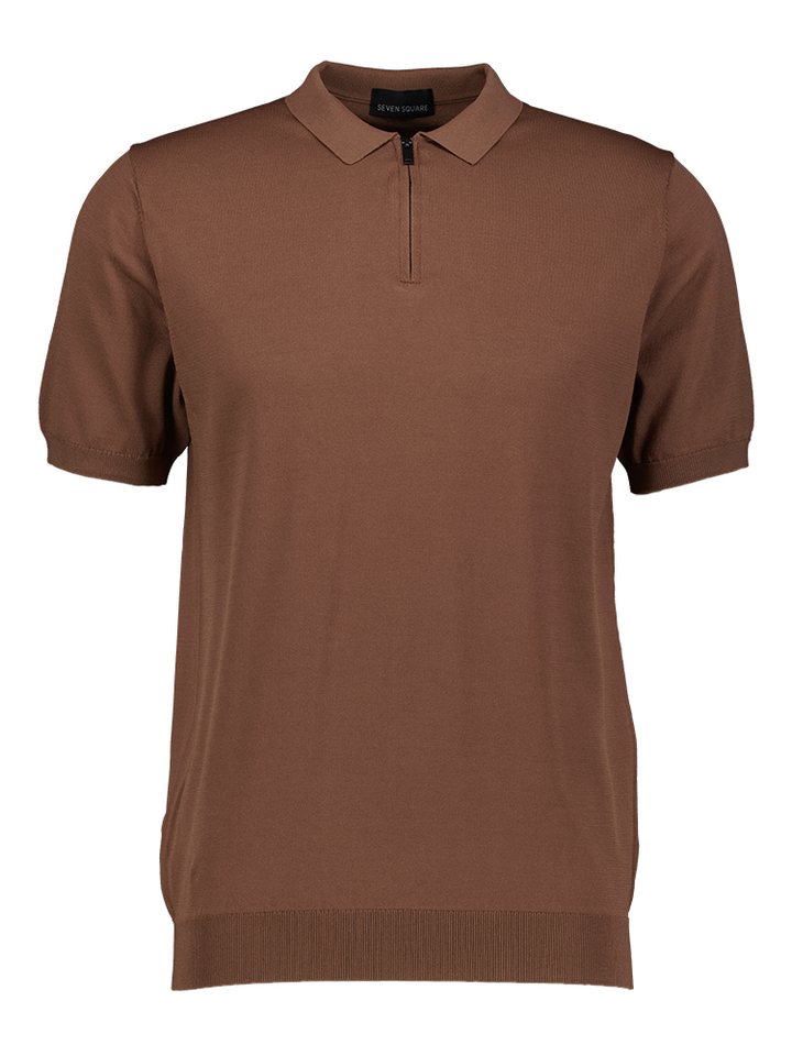 Bruine polo met rits 7SGR