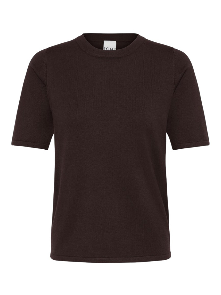 Donkerbruine pull met ronde hals en korte mouwen Ichi 