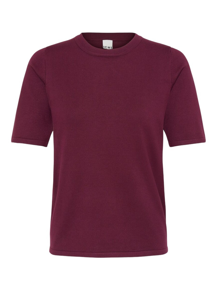 Bordeaux pull met ronde hals en korte mouwen Ichi 