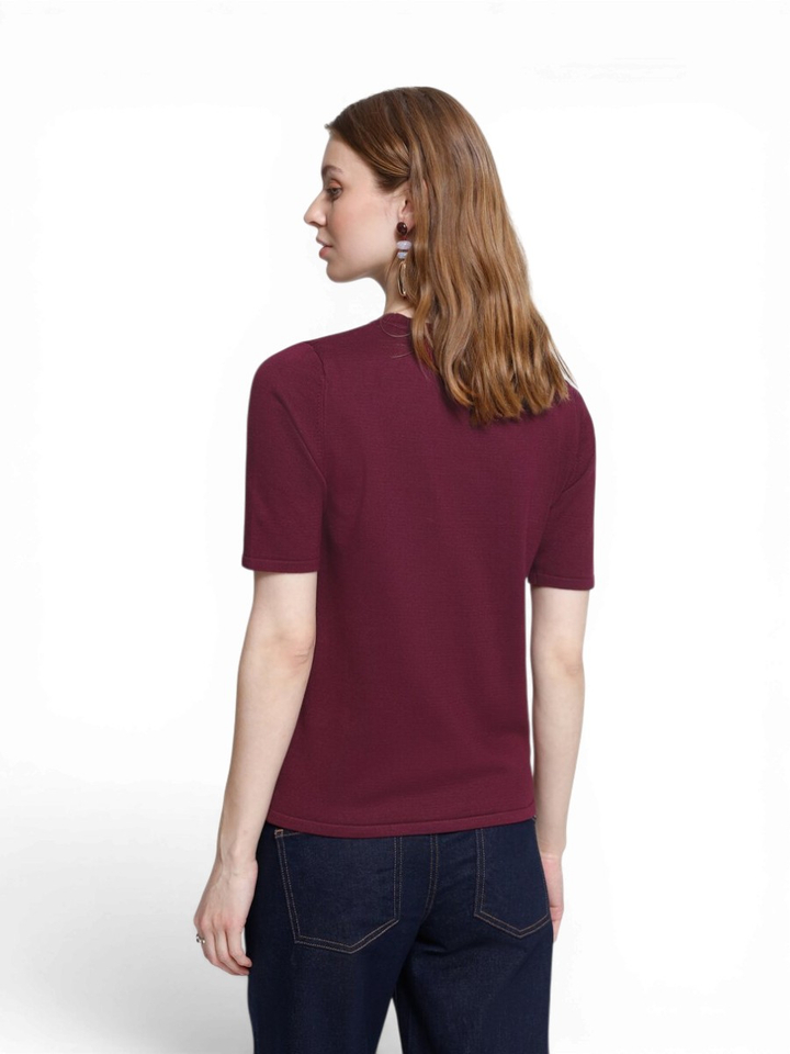Bordeaux pull met ronde hals en korte mouwen Ichi 