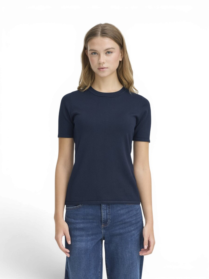 Donkerblauwe pull met korte mouwen Ichi 