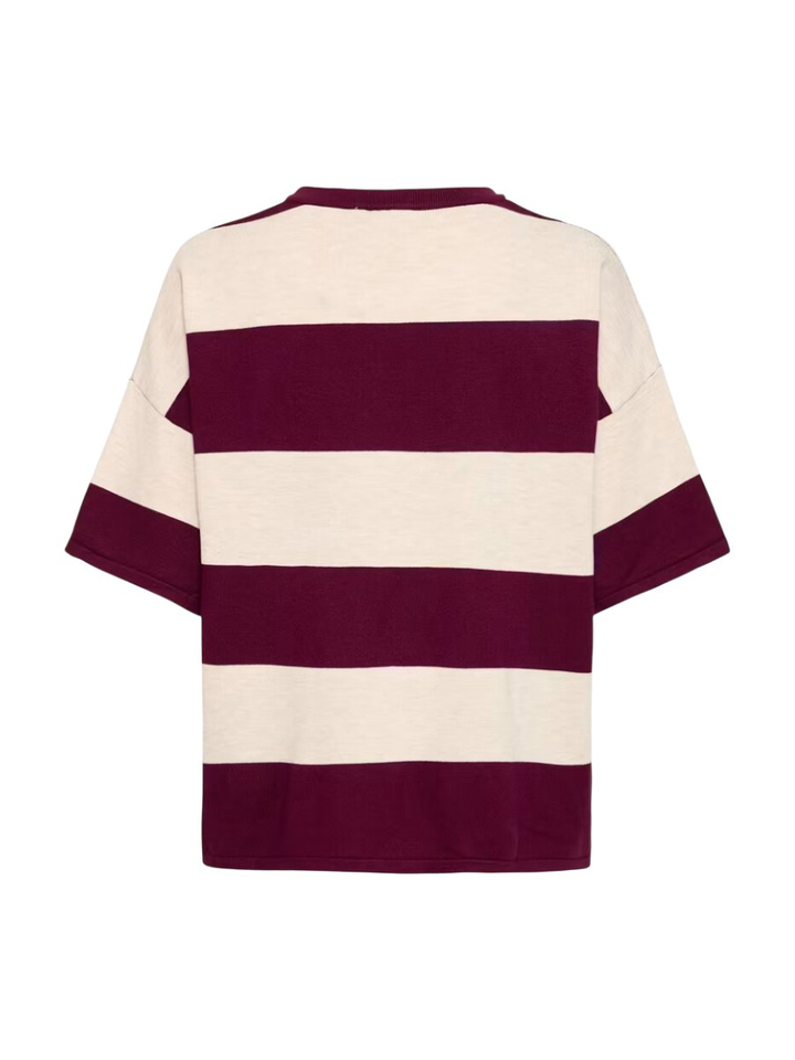 Donkerrode gestreepte pull met korte mouwen Ichi 