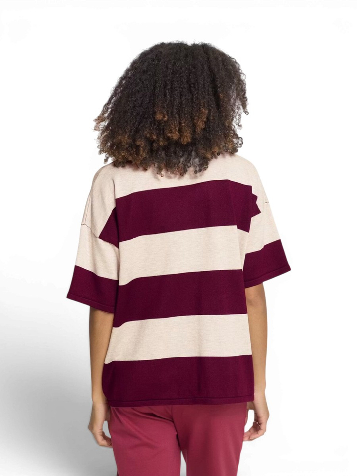 Donkerrode gestreepte pull met korte mouwen Ichi 