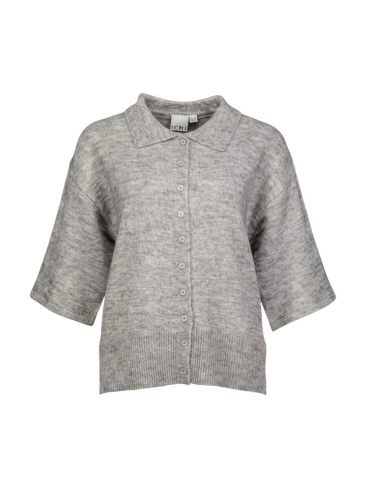 Grijze gebreide cardigan met kraag en korte mouwen Kamara Ichi