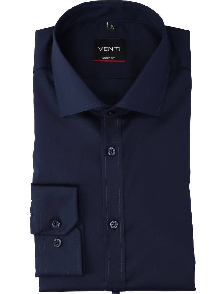 Donkerblauw hemd (regular fit) met extra lange mouwen Venti 