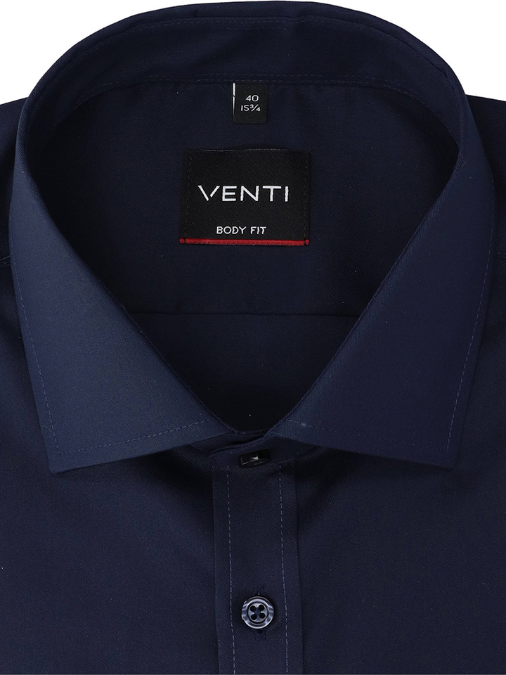 Donkerblauw hemd (regular fit) met extra lange mouwen Venti 