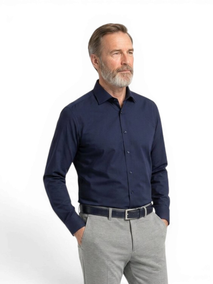 Donkerblauw hemd (regular fit) met extra lange mouwen Venti