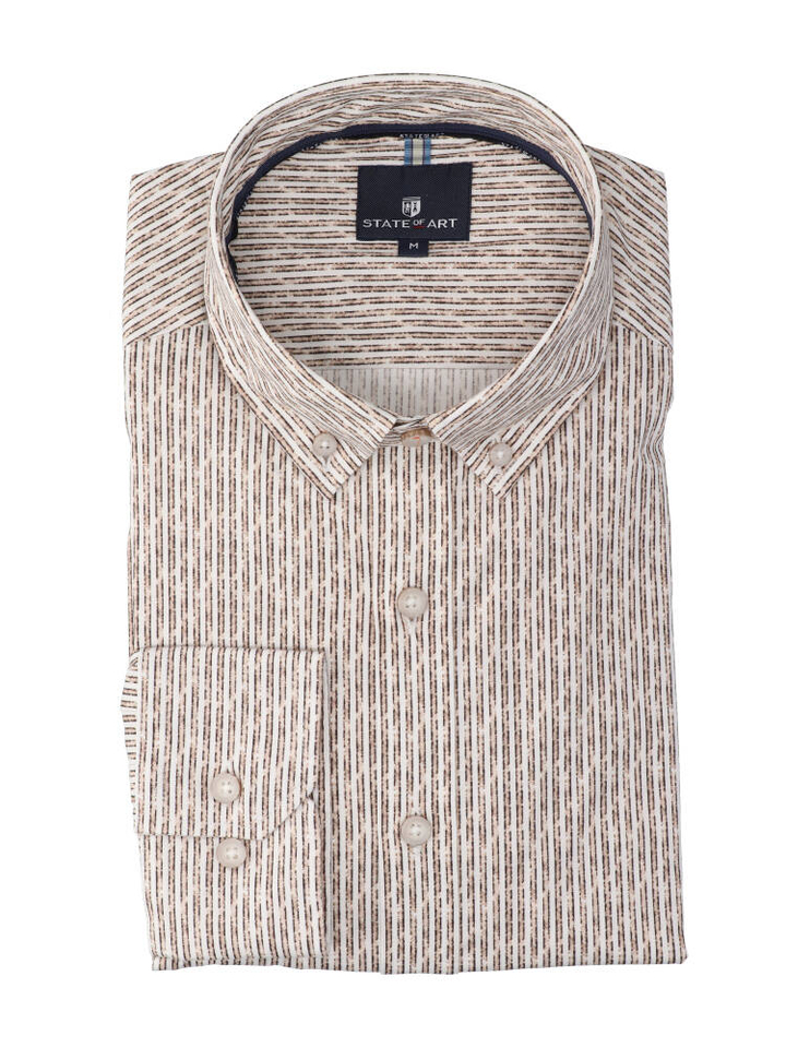 Beige gestreept hemd (regular fit) met lange mouwen State Of Art 