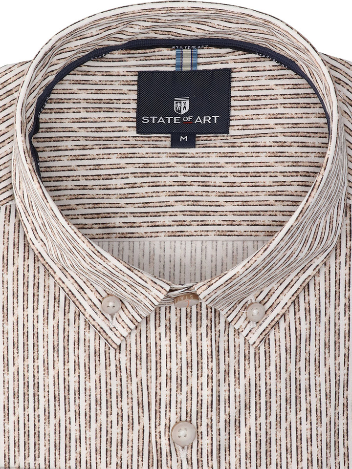 Beige gestreept hemd (regular fit) met lange mouwen State Of Art 