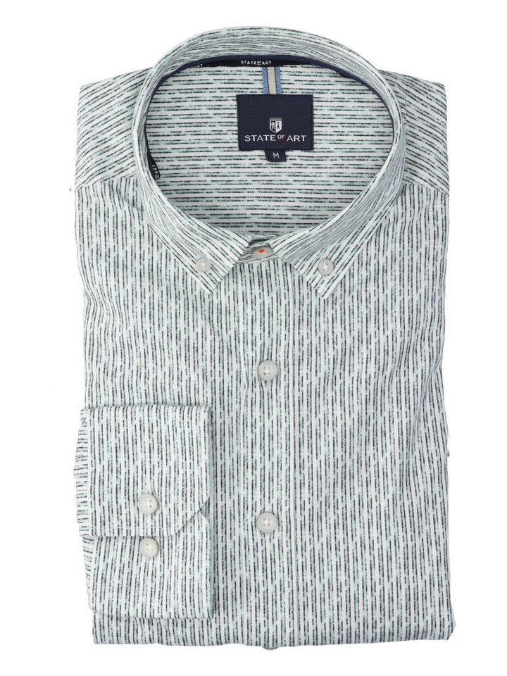 Groen gestreept hemd (regular fit) met lange mouwen State Of Art 