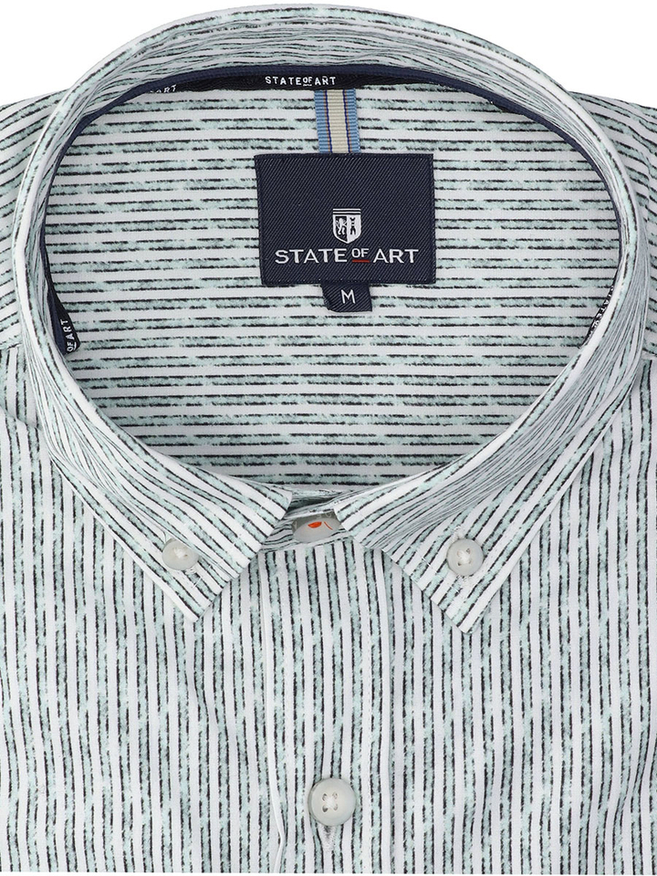 Groen gestreept hemd (regular fit) met lange mouwen State Of Art 