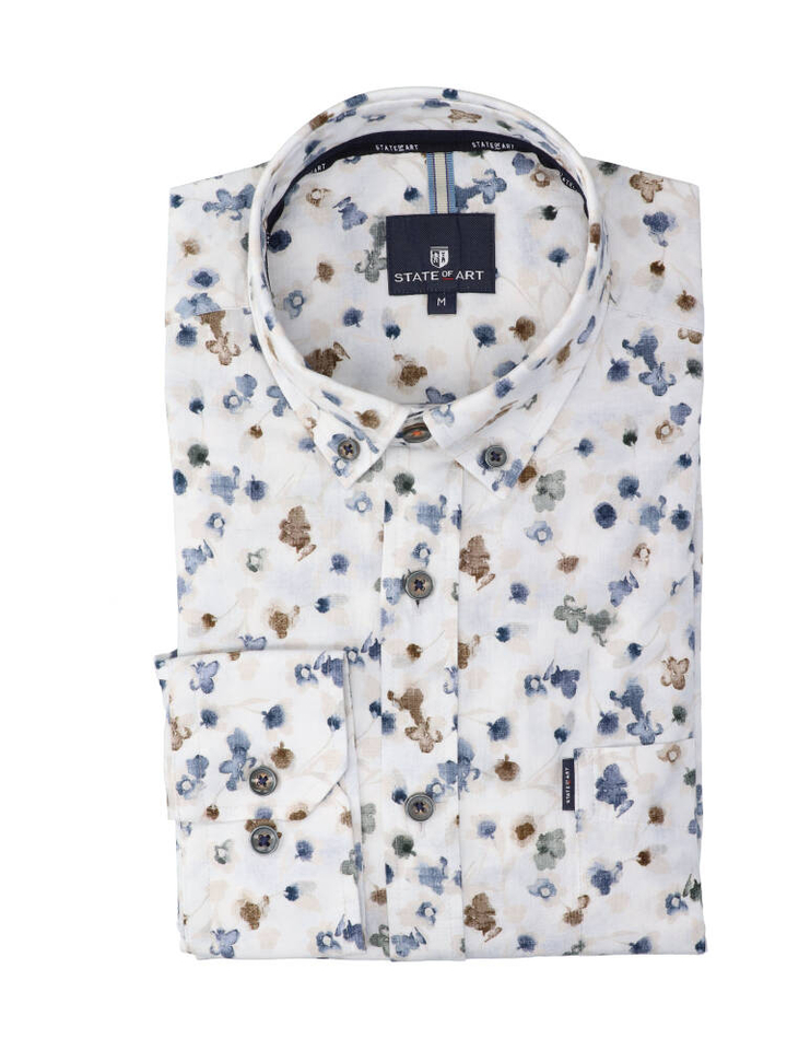 Wit katoenen hemd (regular fit) met bloemen en lange mouwen State Of Art