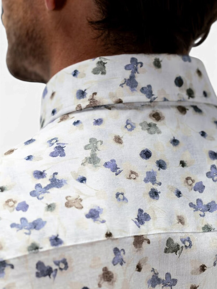 Wit katoenen hemd (regular fit) met bloemen en lange mouwen State Of Art