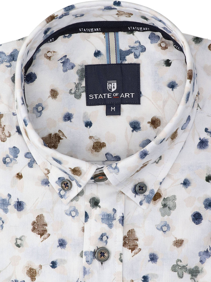 Wit katoenen hemd (regular fit) met bloemen en lange mouwen State Of Art