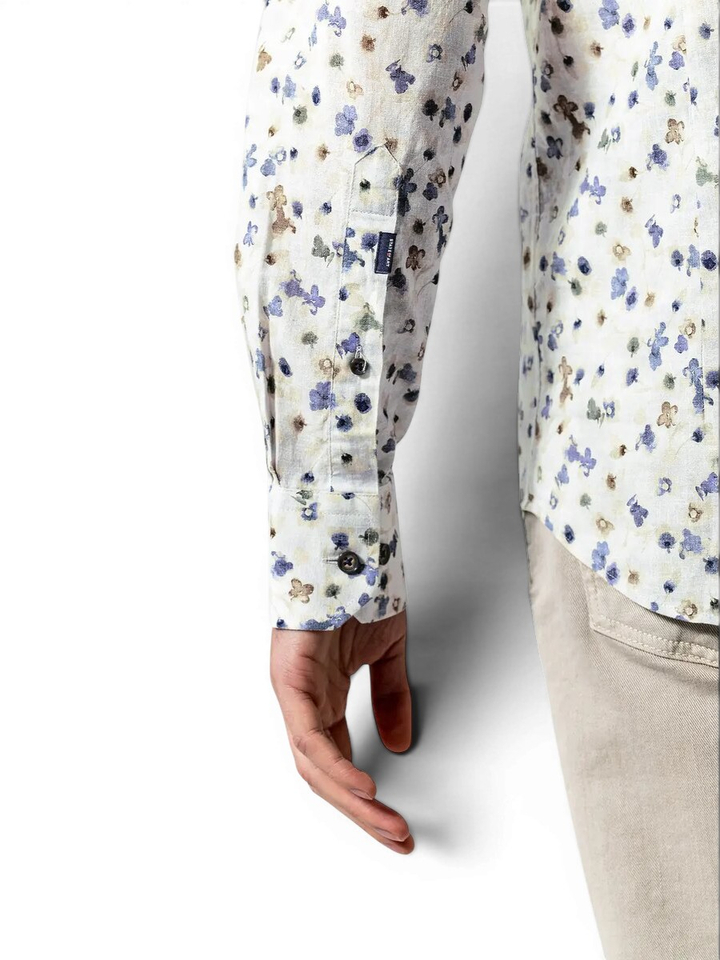 Wit katoenen hemd (regular fit) met bloemen en lange mouwen State Of Art
