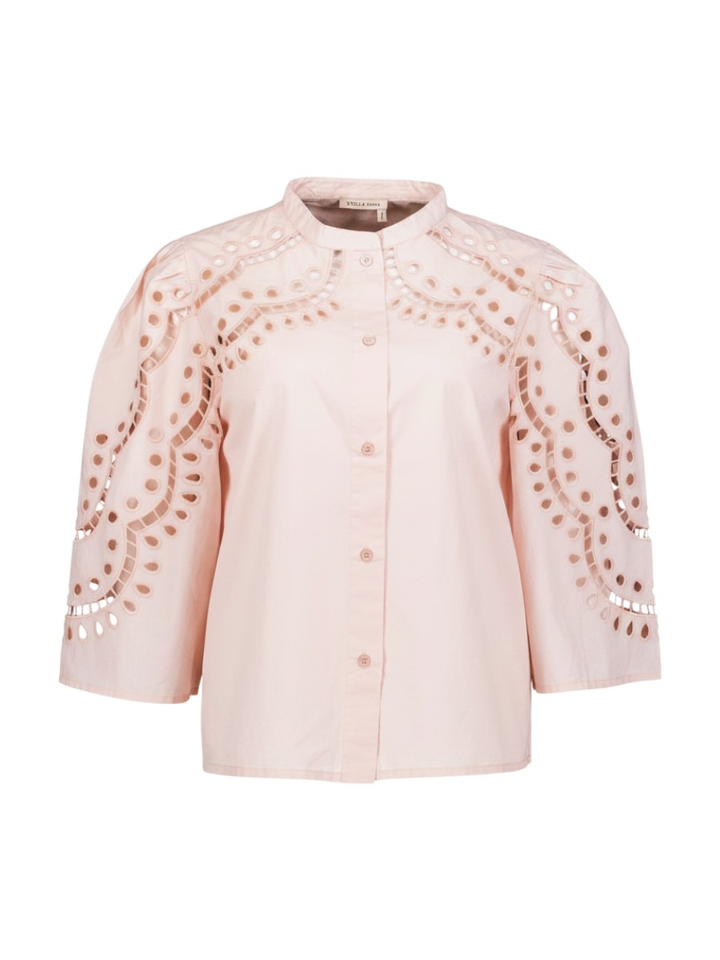 Lichtroze katoenen bloes met broderie detail Stella Nova