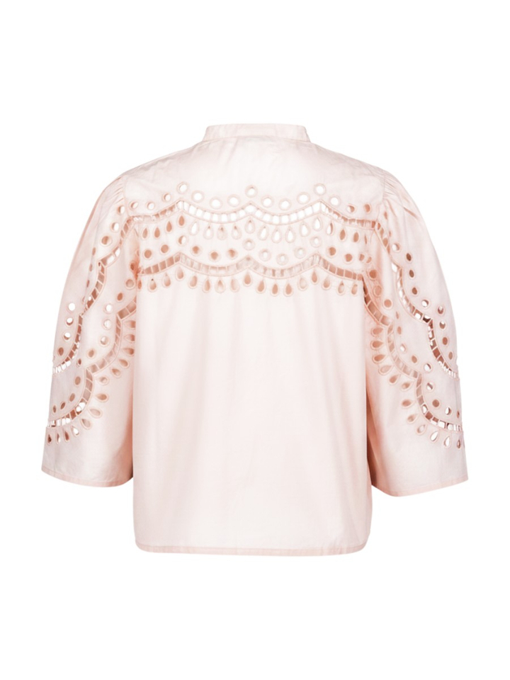 Lichtroze katoenen bloes met broderie detail Stella Nova