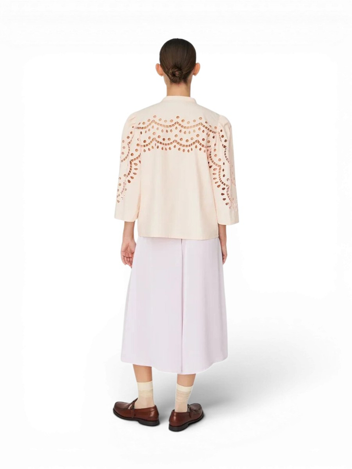 Lichtroze katoenen bloes met broderie detail Stella Nova