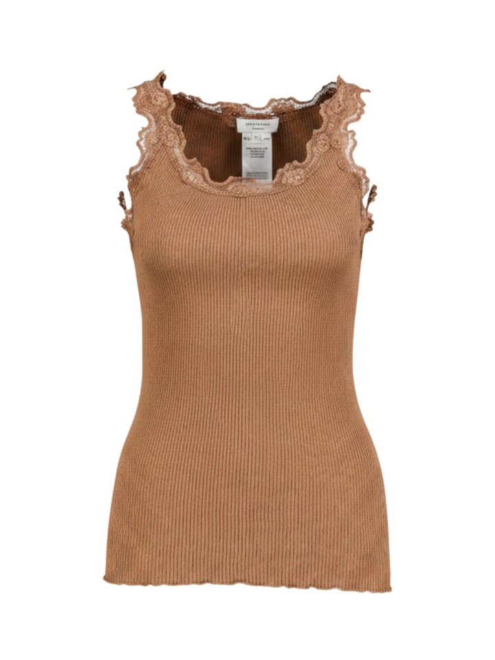 Bruine top met kant Rosemunde