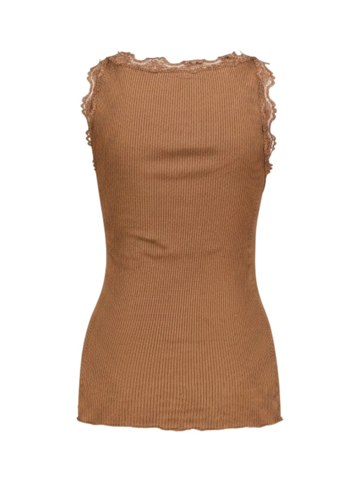 Bruine top met kant Rosemunde