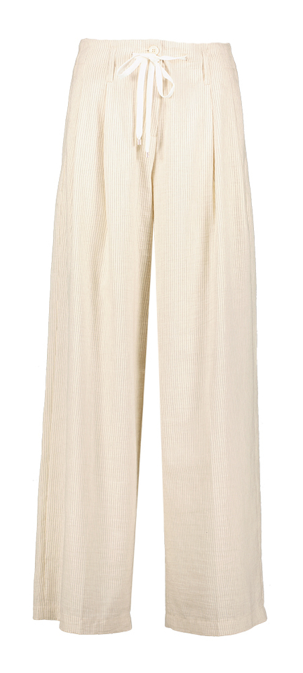 Beige wijde broek met bandplooi en fijne streep Addison Cambio 